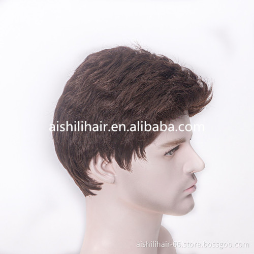 Aishili wholesale nature straight short brown toupee heat resistant synthetic wigs for man hair